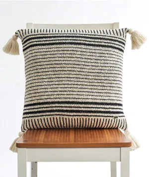 Stripe Square Cotton Knitted Decorative Natural & Black Color 18 x 18 Inches Cushion Cover