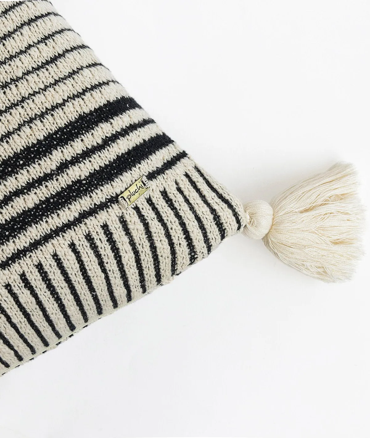 Stripe Square Cotton Knitted Decorative Natural & Black Color 18 x 18 Inches Cushion Cover
