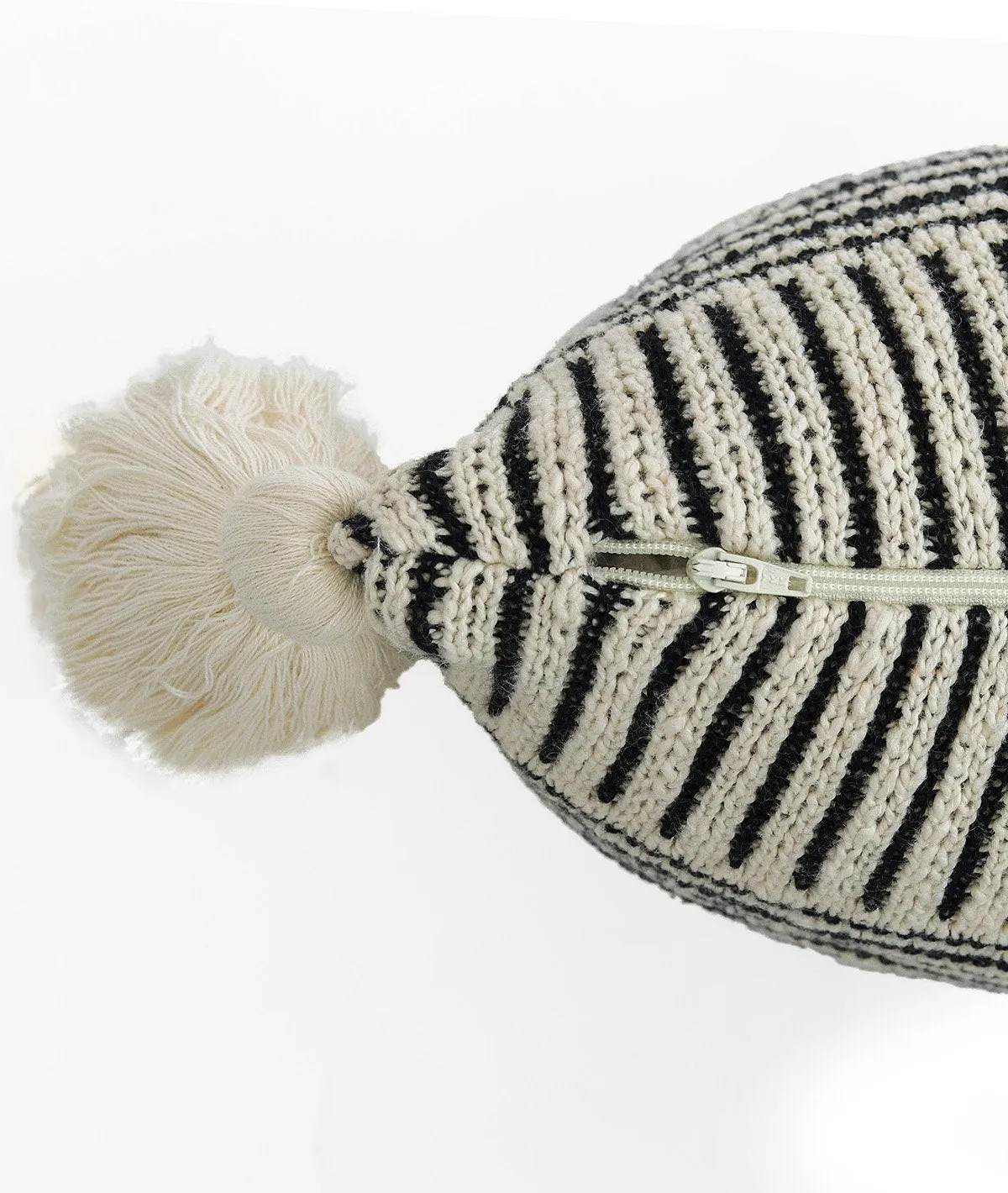 Stripe Square Cotton Knitted Decorative Natural & Black Color 18 x 18 Inches Cushion Cover