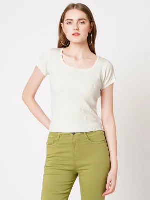 Women Flat Knitted Solid Slim Fit Crop Top