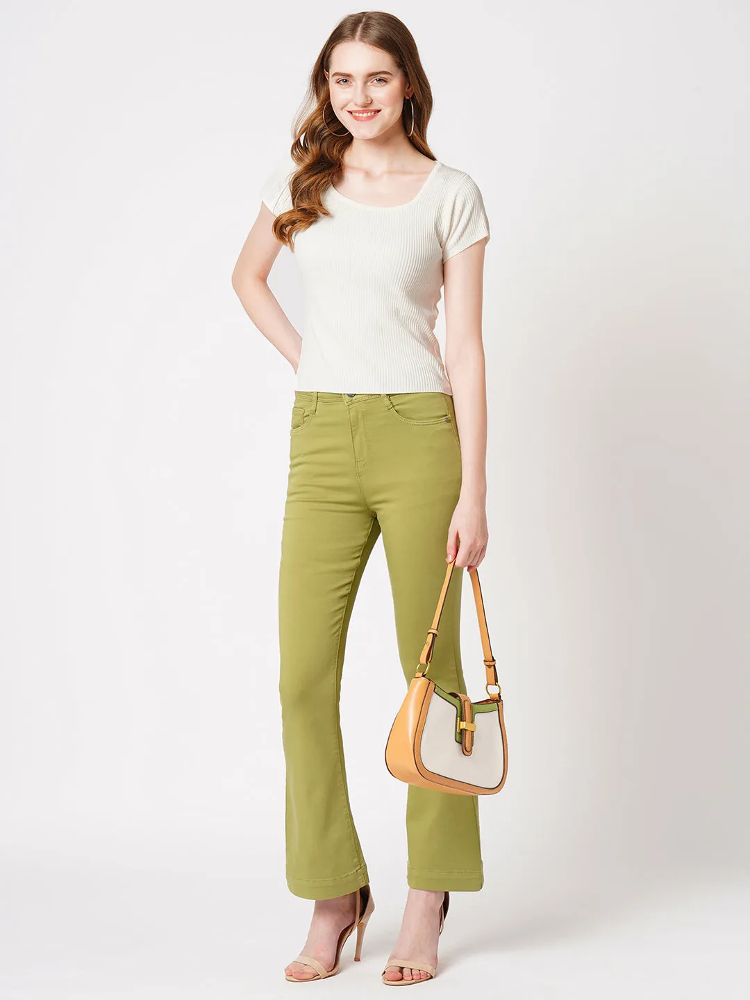 Women Flat Knitted Solid Slim Fit Crop Top