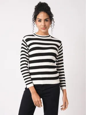 Women Slim Fit Black/White Regular T-Shirt
