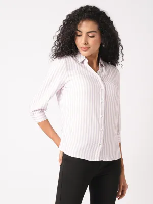 Women Slim Fit Lilac/White Stripe Shirt