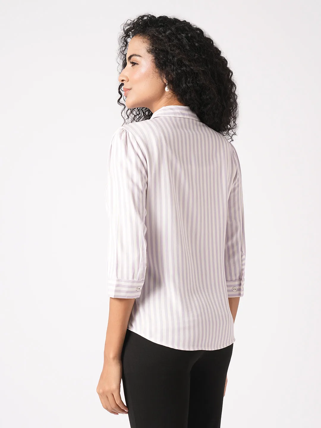 Women Slim Fit Lilac/White Stripe Shirt