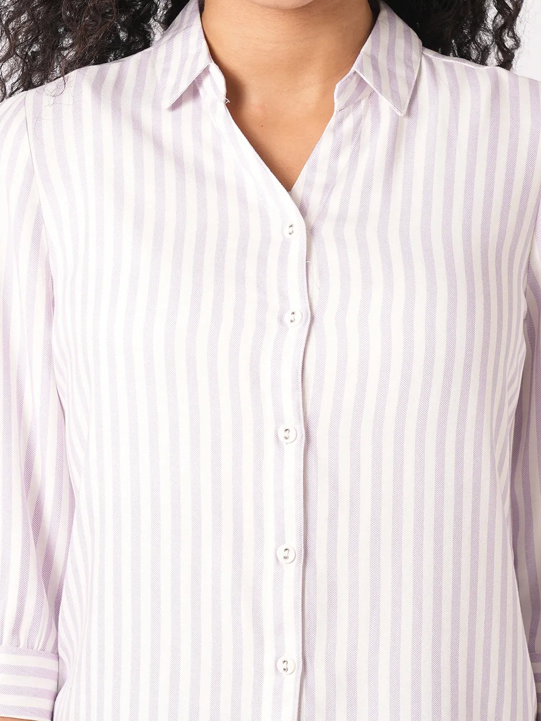 Women Slim Fit Lilac/White Stripe Shirt